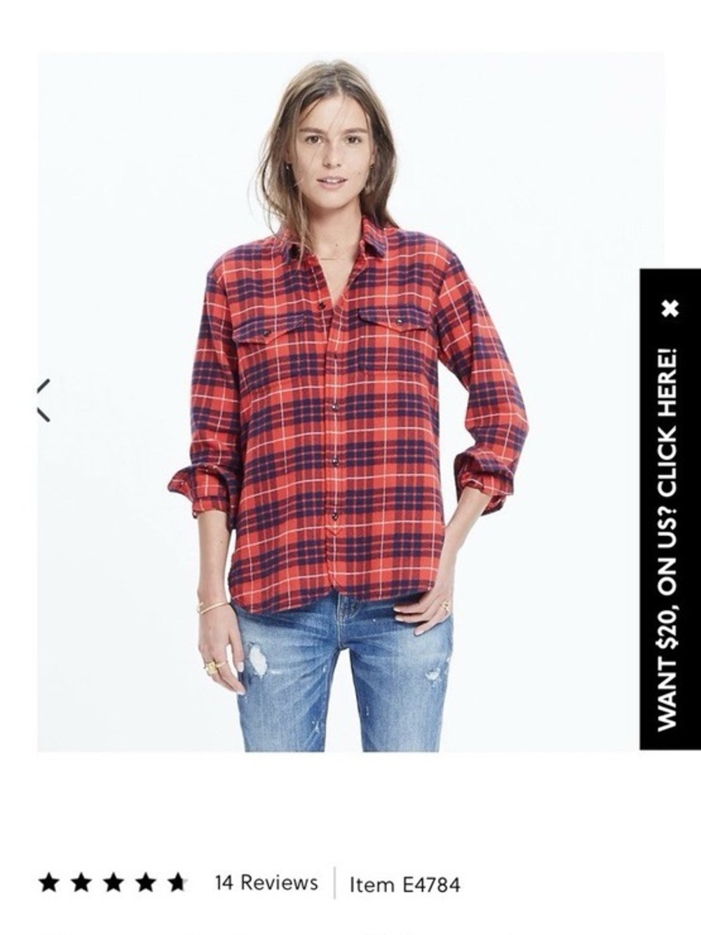 Madewell Plaid Button-Up Shirt Flannel- Red Navy